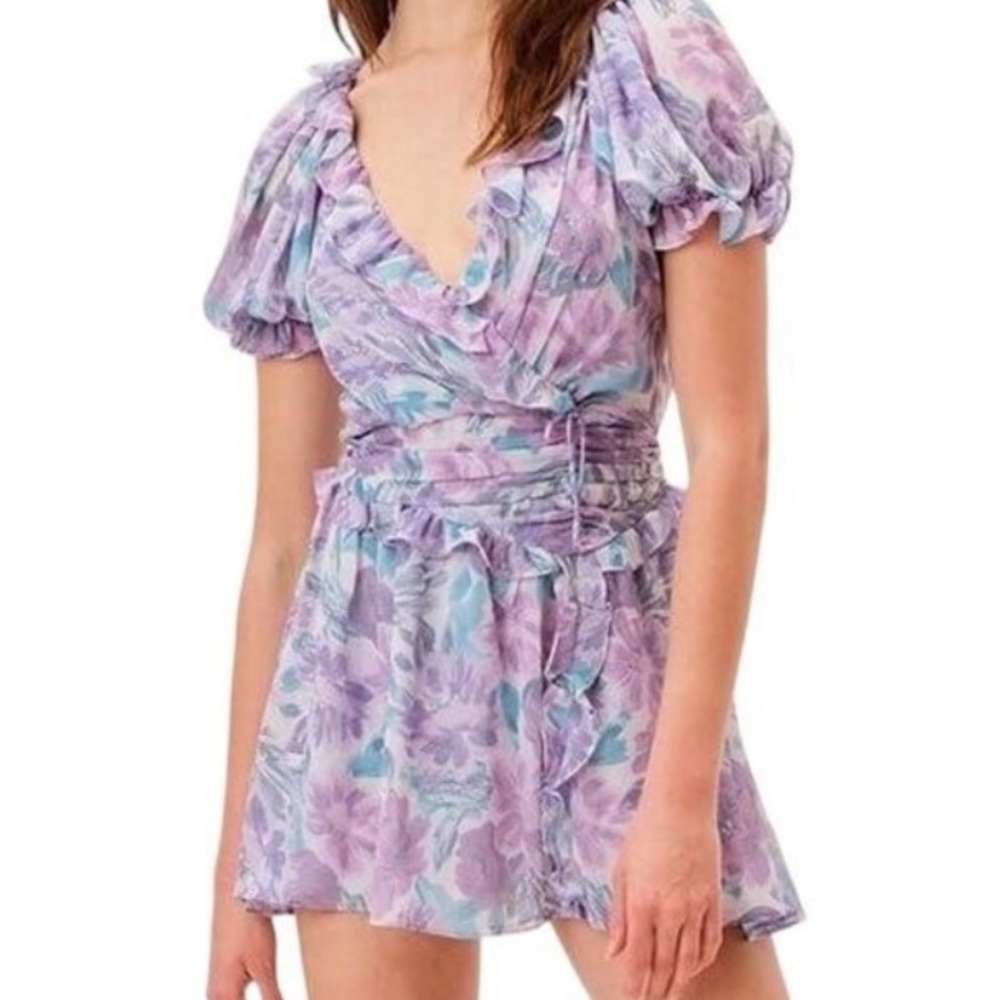 Shelly purple puff sleeve mini dress